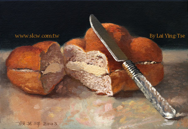 鮮奶油麵包的滋味_賴英澤 繪_油畫_Whipping Cream Bread oil painting painted by Lai Ying-Tse