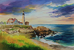 Watercolor Painting of Portland Lead Light_painted by Lai Ying-Tse_美國波特蘭燈塔_緬因州